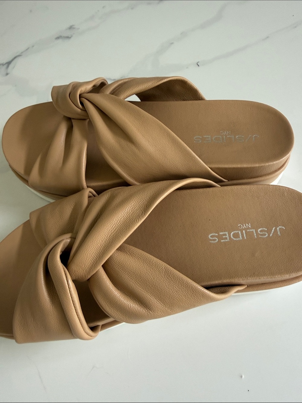 J Slides Tan Knotted Slide Sandals